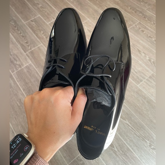 Authentic YSL Saint Laurent Patent leather Derby Dress shoes size 37 - Picture 7 of 13